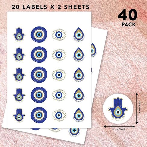 Andaz Press Assorted 40 Vinyl Blue Gold Evil Eye Sticker Eyes Waterproof Greek Evil Eye Decor Removable Spiritual Eyeball Stickers for Phone Car Decals Bumper Laptop Water Bottle Luggage Window Door in Saudi Arabia