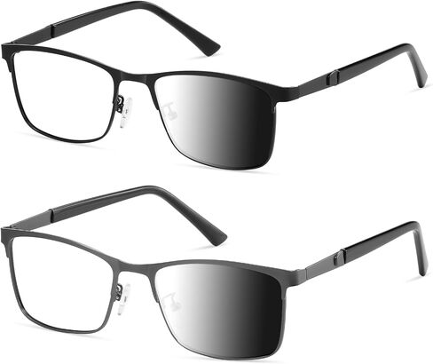 Reading Glasses Men Photochromic Blue Light Blocking Readers Wide Frame Style Metal Frame Tinted Eyeglasses PT2407 in Kuwait
