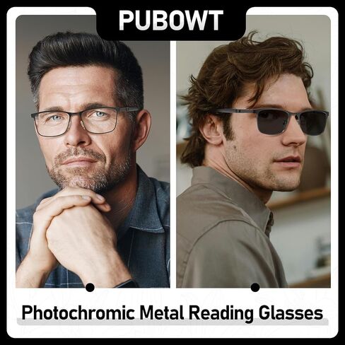 Reading Glasses Men Photochromic Blue Light Blocking Readers Wide Frame Style Metal Frame Tinted Eyeglasses PT2407 in Kuwait