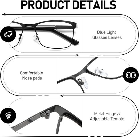 Reading Glasses Men Photochromic Blue Light Blocking Readers Wide Frame Style Metal Frame Tinted Eyeglasses PT2407 in Kuwait