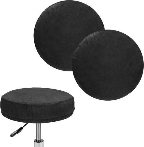 2-Pack Bar Stool Covers Round, for 12-14 Inch Velvet Washable Stool Cushion Slipcover with Elastic Bands for Bar Stool/Round Cushion [Black] in Saudi Arabia