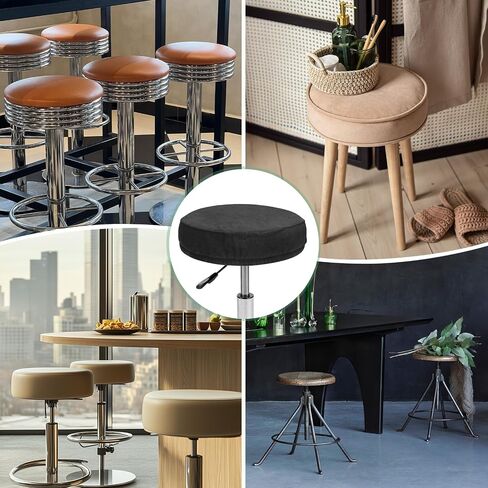 2-Pack Bar Stool Covers Round, for 12-14 Inch Velvet Washable Stool Cushion Slipcover with Elastic Bands for Bar Stool/Round Cushion [Black] in Saudi Arabia
