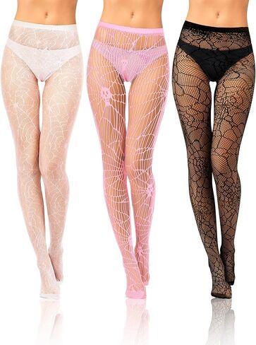 Bencaileor Women Fishnet Stocking ضيق جمجمة العنكبوت ويب Legging ضيق حفرة صغيرة نمط الجوارب الداخلية عالية الخصر الدانتيل in Kuwait
