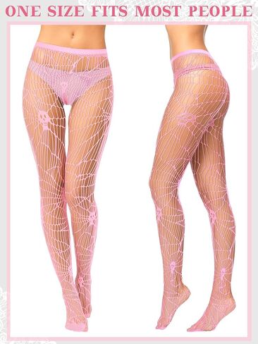 Bencaileor Women Fishnet Stocking ضيق جمجمة العنكبوت ويب Legging ضيق حفرة صغيرة نمط الجوارب الداخلية عالية الخصر الدانتيل in Kuwait