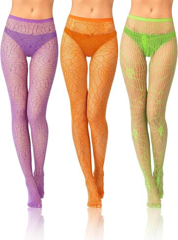 Bencaileor Women Fishnet Stocking ضيق جمجمة العنكبوت ويب Legging ضيق حفرة صغيرة نمط الجوارب الداخلية عالية الخصر الدانتيل in Kuwait
