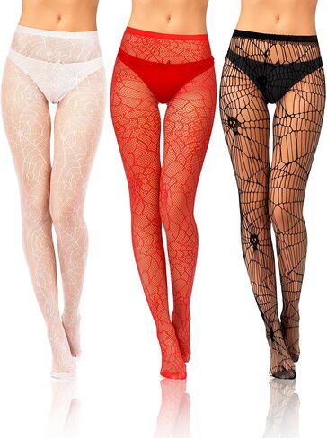 Bencaileor Women Fishnet Stocking ضيق جمجمة العنكبوت ويب Legging ضيق حفرة صغيرة نمط الجوارب الداخلية عالية الخصر الدانتيل in Kuwait