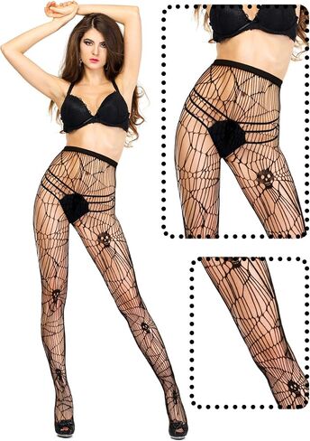 Bencailor Women Fishnet Stocking Tight Skull Spider Web Legging Tight Small Hole Pattern High Pantyhose Waist Lace in Saudi Arabia