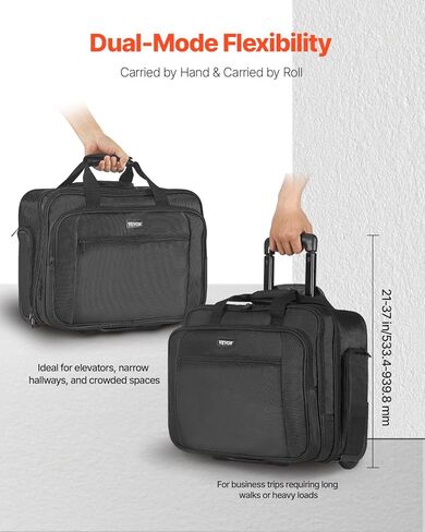 VEVOR Unisex's Briefcase with Wheels Rolling Laptop Bag Black Fits, 15.6 Inch in Kuwait