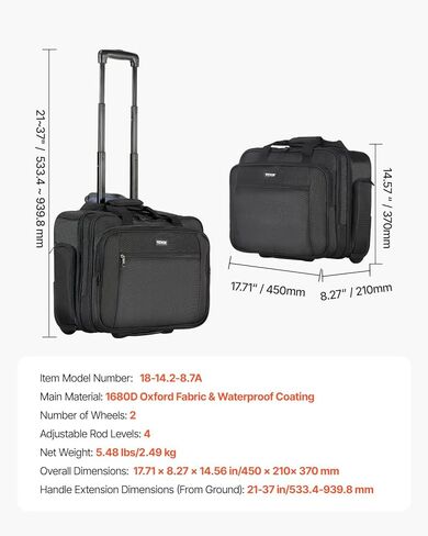 VEVOR Unisex's Briefcase with Wheels Rolling Laptop Bag Black Fits, 15.6 Inch in Kuwait