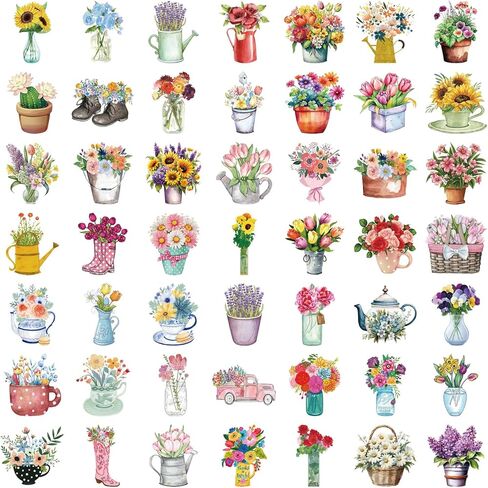 ملصقات زهرة جميلة لخلاصات زجاجات المياه المحمول ، 50 بكسل ملصقات الأزهار اللطيفة الهدايا للفتيات للنساء البالغ in Kuwait