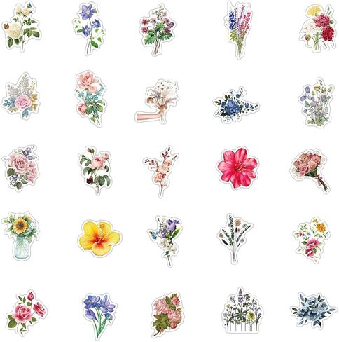ملصقات زهرة جميلة لخلاصات زجاجات المياه المحمول ، 50 بكسل ملصقات الأزهار اللطيفة الهدايا للفتيات للنساء البالغ in Kuwait