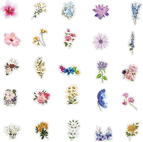 ملصقات زهرة جميلة لخلاصات زجاجات المياه المحمول ، 50 بكسل ملصقات الأزهار اللطيفة الهدايا للفتيات للنساء البالغ in Kuwait