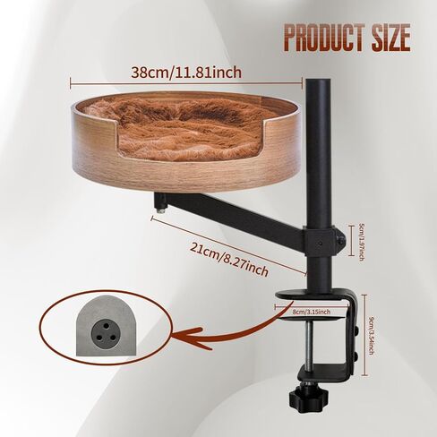 Cat Bed Desk with Pet Mat, Cat Hammock for Desk, Cat Bed Desk with Wooden Bowl, 360° Rotation and Adjustable Height, Brown in Kuwait