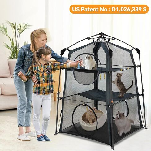 Cat Enclosure Kitten and Cat Tower Tent for Indoor and Outdoor,3 Tier Cat Cage Inside, X-Large Outdoor Catio,Portable and Foldable,Two Doors Design can Assemble More Shapes (Patented) in Kuwait