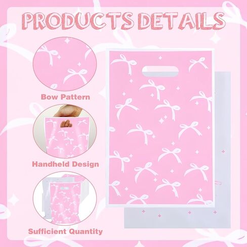 Canipha 50pcs Pink Bow Gift Face Fore Favors ، حقائب الحلوى ، Bow Goodie Dags ، Pink Bow Party Favors Light Color Goodie لحفل عيد ميلاد مناسب للأحداث ذات الطابع in Kuwait