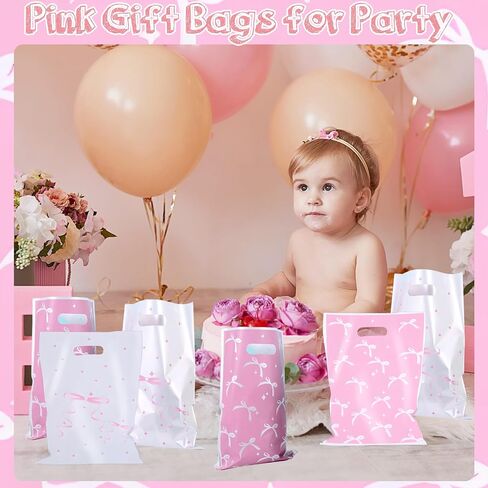 Canipha 50pcs Pink Bow Gift Face Fore Favors ، حقائب الحلوى ، Bow Goodie Dags ، Pink Bow Party Favors Light Color Goodie لحفل عيد ميلاد مناسب للأحداث ذات الطابع in Kuwait