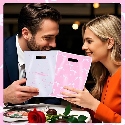 Canipha 50pcs Pink Bow Gift Face Fore Favors ، حقائب الحلوى ، Bow Goodie Dags ، Pink Bow Party Favors Light Color Goodie لحفل عيد ميلاد مناسب للأحداث ذات الطابع in Kuwait