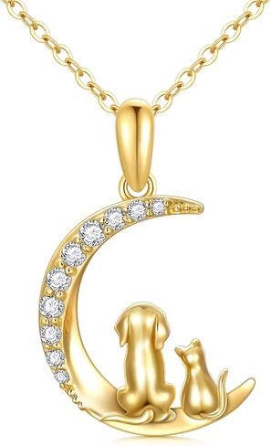 SISGEM 14k Gold Dog and Cat Moon Pendant Necklace for Women, Jewelry for Wife/Girlfriend, Birthday Gifts for Her, 16-18 Inches in Saudi Arabia