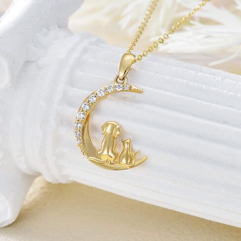 SISGEM 14k Gold Dog and Cat Moon Pendant Necklace for Women, Jewelry for Wife/Girlfriend, Birthday Gifts for Her, 16-18 Inches in Saudi Arabia