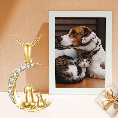SISGEM 14k Gold Dog and Cat Moon Pendant Necklace for Women, Jewelry for Wife/Girlfriend, Birthday Gifts for Her, 16-18 Inches in Saudi Arabia