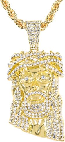 ICE STAR Men's Iced-Out Thorn Crown Jesus Pendant Necklace with 24" Rope Chain - Hip-Hop Jewelry with Simulated Crystals in Saudi Arabia