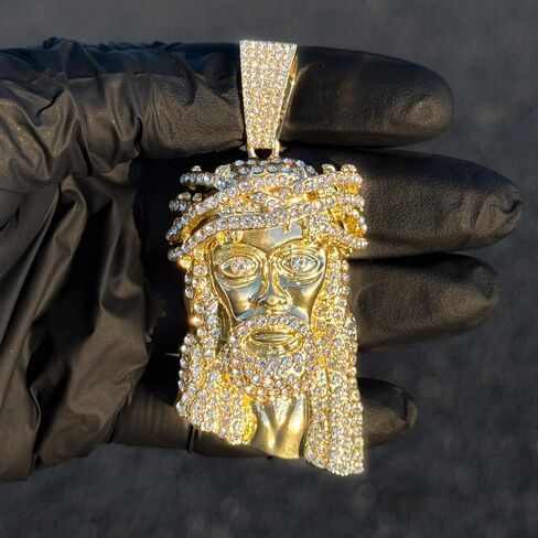ICE STAR Men's Iced-Out Thorn Crown Jesus Pendant Necklace with 24" Rope Chain - Hip-Hop Jewelry with Simulated Crystals in Saudi Arabia
