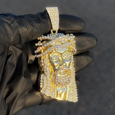 ICE STAR Men's Iced-Out Thorn Crown Jesus Pendant Necklace with 24" Rope Chain - Hip-Hop Jewelry with Simulated Crystals in Saudi Arabia