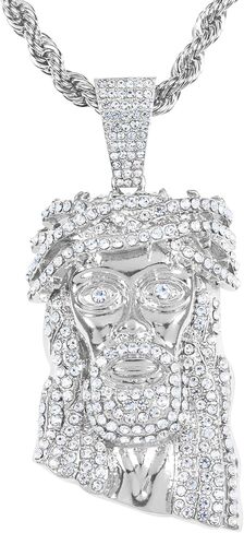 ICE STAR Men's Iced-Out Thorn Crown Jesus Pendant Necklace with 24" Rope Chain - Hip-Hop Jewelry with Simulated Crystals in Saudi Arabia