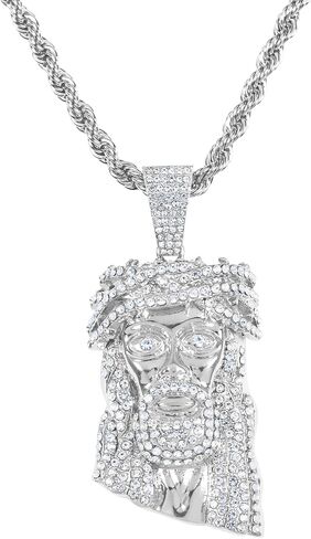 ICE STAR Men's Iced-Out Thorn Crown Jesus Pendant Necklace with 24" Rope Chain - Hip-Hop Jewelry with Simulated Crystals in Saudi Arabia