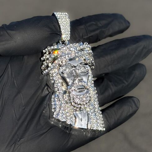 ICE STAR Men's Iced-Out Thorn Crown Jesus Pendant Necklace with 24" Rope Chain - Hip-Hop Jewelry with Simulated Crystals in Saudi Arabia