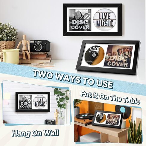 2 PCS CD Display Frame ، 12 "x 6.8" غطاء الألبوم ، إطار عرض الأقراص المضغوطة ذاتية مع شماعات الجدار ، إطار ألبوم التسجيل الكلاسيكي ، إطار عرض الأقراص المضغوطة للبوليسترين الخشب ، ديكور المنزل in Kuwait