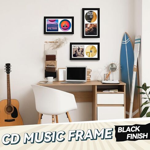 2 PCS CD Display Frame ، 12 "x 6.8" غطاء الألبوم ، إطار عرض الأقراص المضغوطة ذاتية مع شماعات الجدار ، إطار ألبوم التسجيل الكلاسيكي ، إطار عرض الأقراص المضغوطة للبوليسترين الخشب ، ديكور المنزل in Kuwait