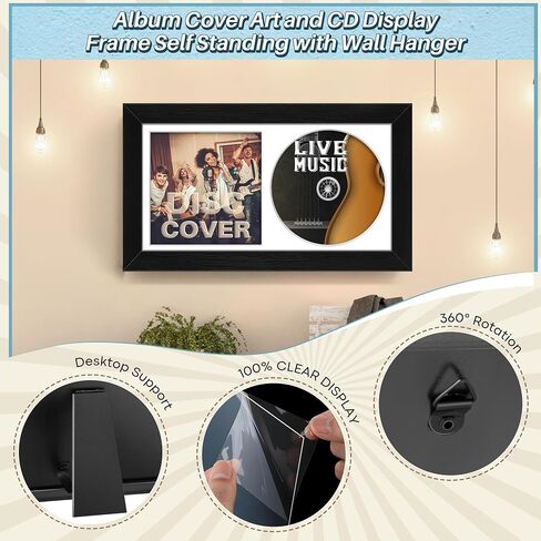 2 PCS CD Display Frame ، 12 "x 6.8" غطاء الألبوم ، إطار عرض الأقراص المضغوطة ذاتية مع شماعات الجدار ، إطار ألبوم التسجيل الكلاسيكي ، إطار عرض الأقراص المضغوطة للبوليسترين الخشب ، ديكور المنزل in Kuwait