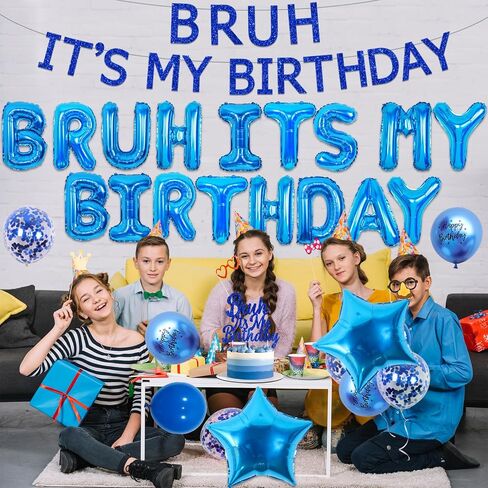 Joymemo Bruh إنه ديكورات عيد ميلادي - Black Bruh إنه لافتة عيد ميلادي مع البالونات ، وكعكة عيد ميلاد سعيدة ، و Stinsel Startain for Funny Bruh Supplies Supplies in Kuwait