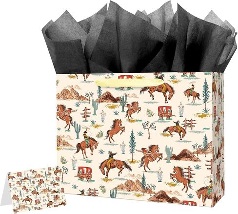Linelglobal Large Cowboy Gift Bag with Tissue Ppaer for Men Birthday Western Theme Party Rodeo Stuffer 12.6" in Saudi Arabia