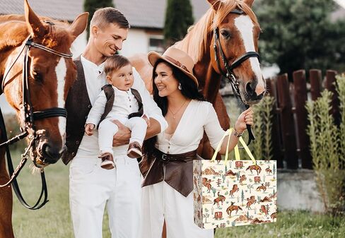 Linelglobal Large Cowboy Gift Bag with Tissue Ppaer for Men Birthday Western Theme Party Rodeo Stuffer 12.6" in Saudi Arabia