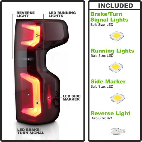 Acanii - لـ [الطراز المتوهج] 2019-2023 Chevy Silverado 1500 Red Smoked LED Tube Lights مصابيح زوج اليسار+اليمين in Saudi Arabia