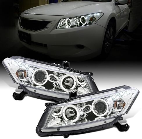 Ronnin - Fits 2008-2012 Honda Accord 2Dr Coupe LED Dual Halo Rims Running Lights Projector Headlights Assembly Pair | Black Smoke in Saudi Arabia
