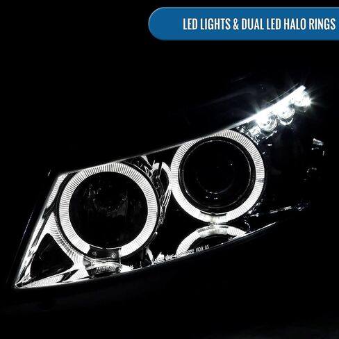 Ronnin - Fits 2008-2012 Honda Accord 2Dr Coupe LED Dual Halo Rims Running Lights Projector Headlights Assembly Pair | Black Smoke in Saudi Arabia