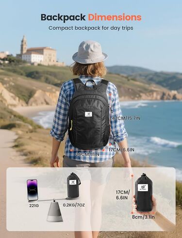 SKYSPER 16L Hiking Backpack Lightweight Small for Women Men, Foldable Packable Daypack - Travel Camping Backpack, Outdoor Hiking Bag （Black） in Saudi Arabia