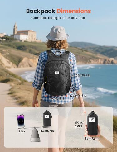 SKYSPER 16L Hiking Backpack Lightweight Small for Women Men, Foldable Packable Daypack - Travel Camping Backpack, Outdoor Hiking Bag （Black） in Kuwait