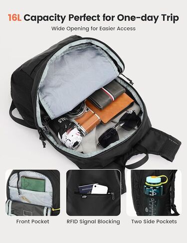 SKYSPER 16L Hiking Backpack Lightweight Small for Women Men, Foldable Packable Daypack - Travel Camping Backpack, Outdoor Hiking Bag （Black） in Kuwait