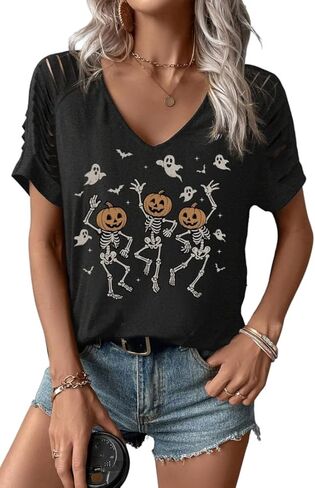 Cut Out Cold Shoulder V Neck Shirt for Women Funny Graphic Short Sleeve Tee Family Party Rock Tops Blouse in Kuwait