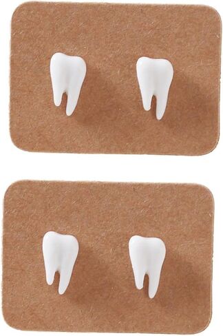Dreuyet 2 Pairs Ceramic Teeth Earrings for Women Dainty Cute Tooth Stud Earrings Charm Cute Tooth Dental Post Earrings Handmade Lightweight Tiny Teeth Earrings Hygienist Dentist Gift for Dental Student in Saudi Arabia