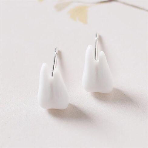 Dreuyet 2 Pairs Ceramic Teeth Earrings for Women Dainty Cute Tooth Stud Earrings Charm Cute Tooth Dental Post Earrings Handmade Lightweight Tiny Teeth Earrings Hygienist Dentist Gift for Dental Student in Saudi Arabia