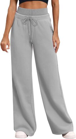 Womens Wide Leg Sweatpants Double Waisted Loose Sweat Pants with Pockets Fleece Lined Fall Winter Long Pant in Kuwait