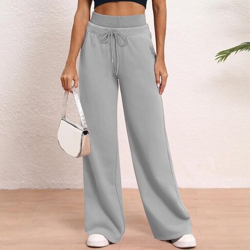 Womens Wide Leg Sweatpants Double Waisted Loose Sweat Pants with Pockets Fleece Lined Fall Winter Long Pant in Kuwait