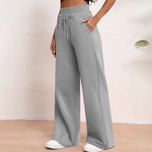 Womens Wide Leg Sweatpants Double Waisted Loose Sweat Pants with Pockets Fleece Lined Fall Winter Long Pant in Kuwait