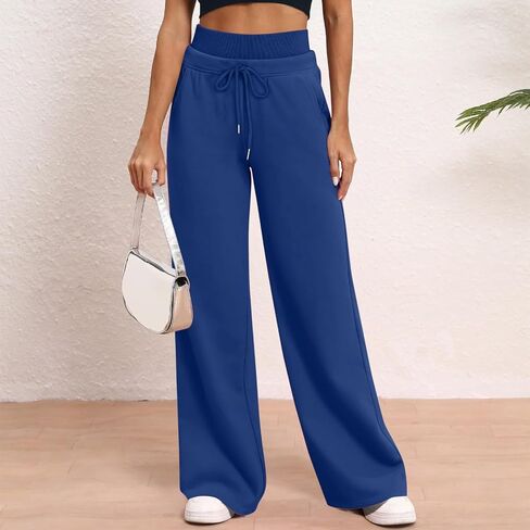Womens Wide Leg Sweatpants Double Waisted Loose Sweat Pants with Pockets Fleece Lined Fall Winter Long Pant in Kuwait