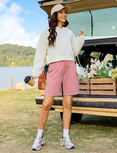 Quenteen Women's Athletic Shorts High Waisted Bermuda Casual Cotton Sweat Short Running Walking in Saudi Arabia